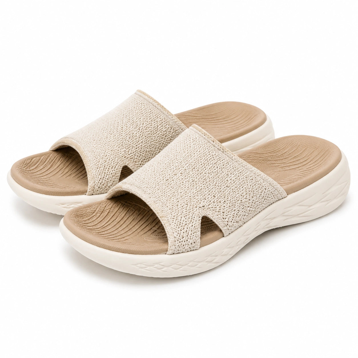 Badeschlappen Größe 42/43 mit Textilriemen in Beige für Freizeit und Sommer