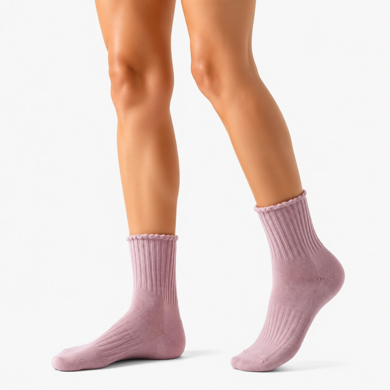 Socken 35-38 aus Textil in Rosa mit Rippstrick und Rollrand