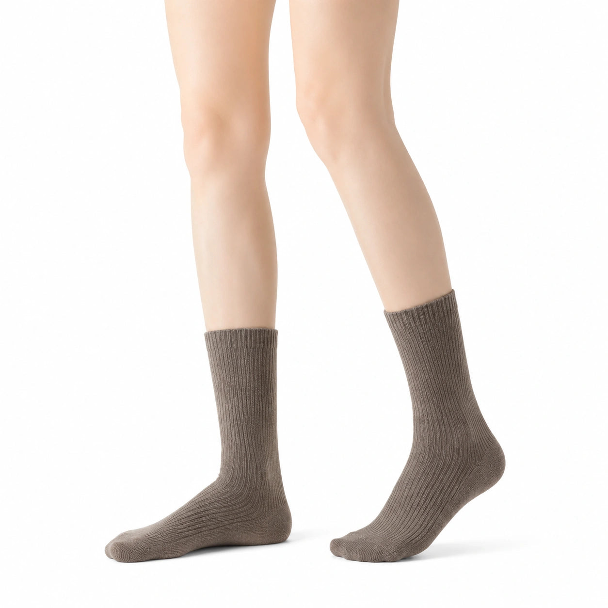 Unisex Socken Größe 39-42 aus Stricktextil Taupe gerippt für Alltag