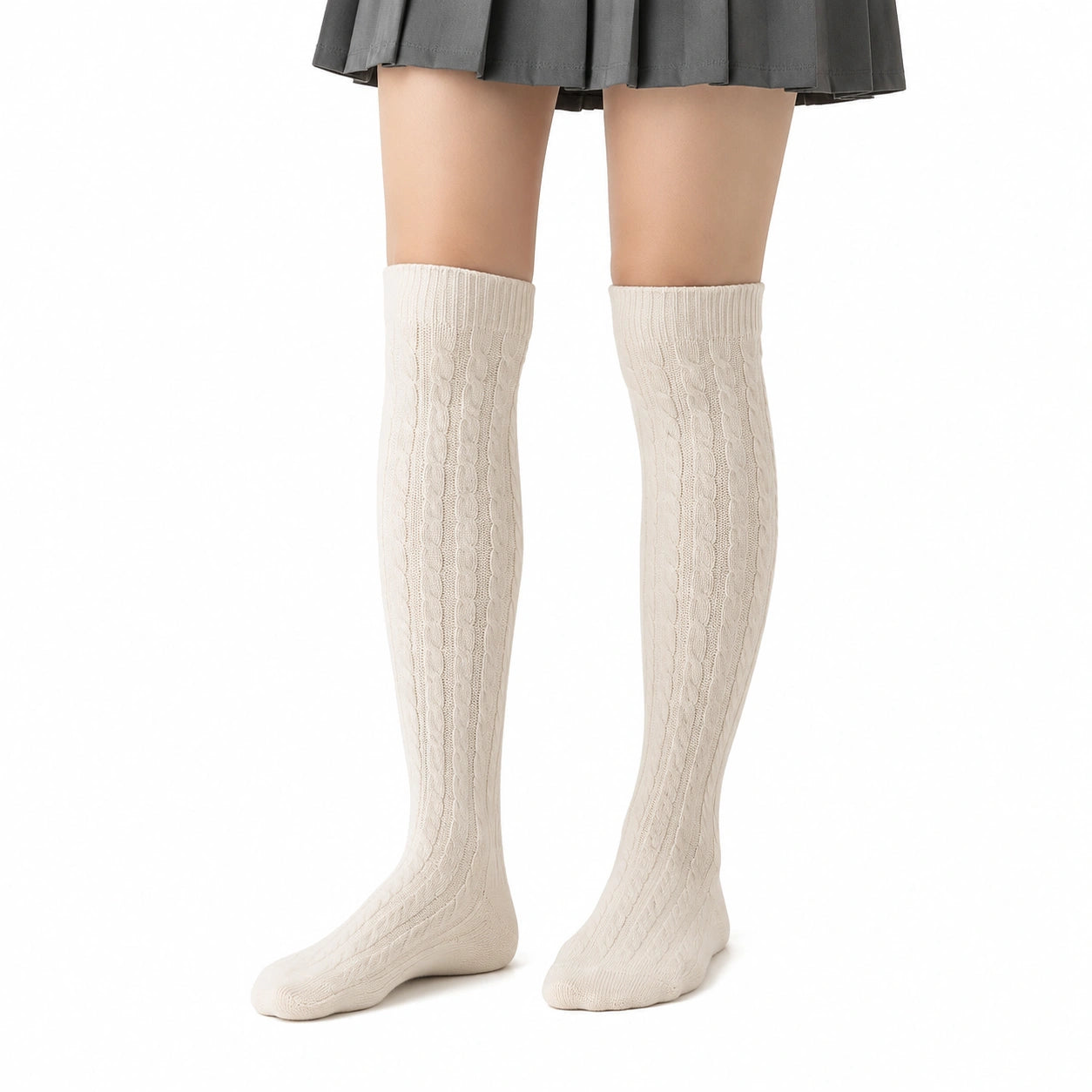 Damen Kniestrümpfe Größe 35-38 Creme Zopfmuster Strickstil