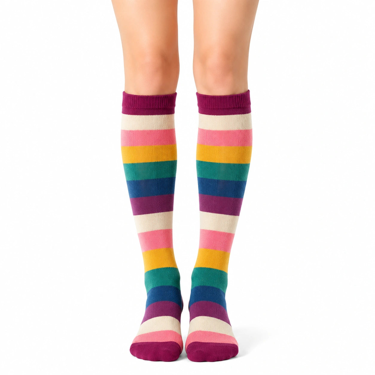 Kniestrümpfe 35-38 aus Stricktextil mehrfarbig gestreift