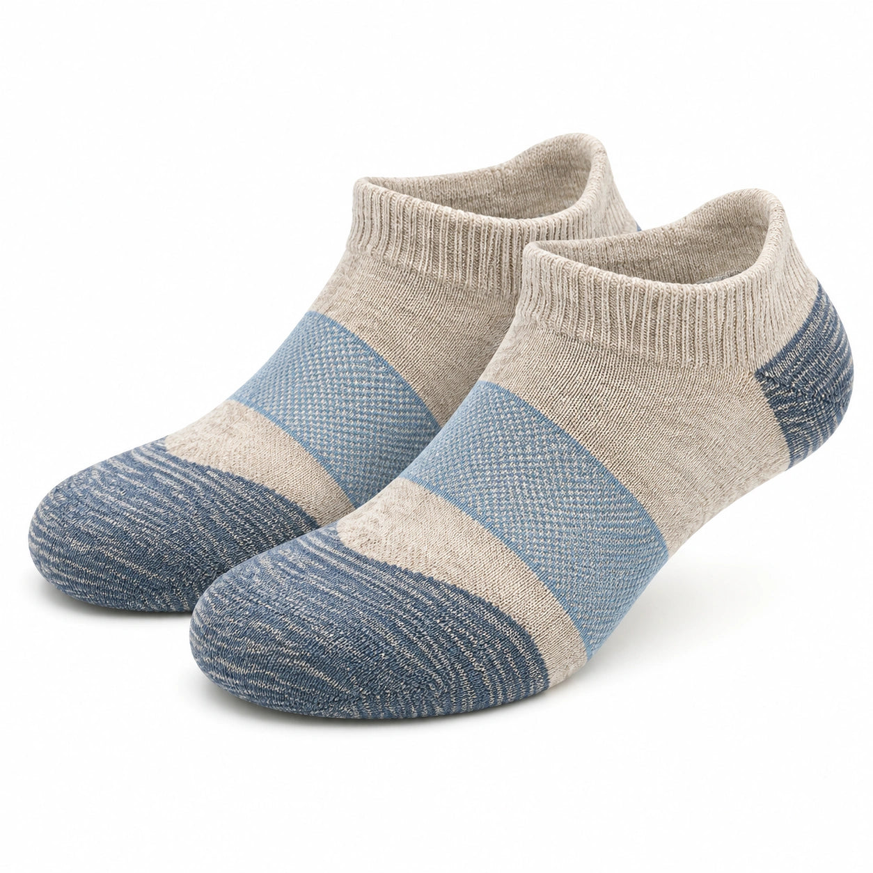 Sneakersocken Größe 39-42 Beige Blau - gestrickte Kurzsocken mit Rippbund