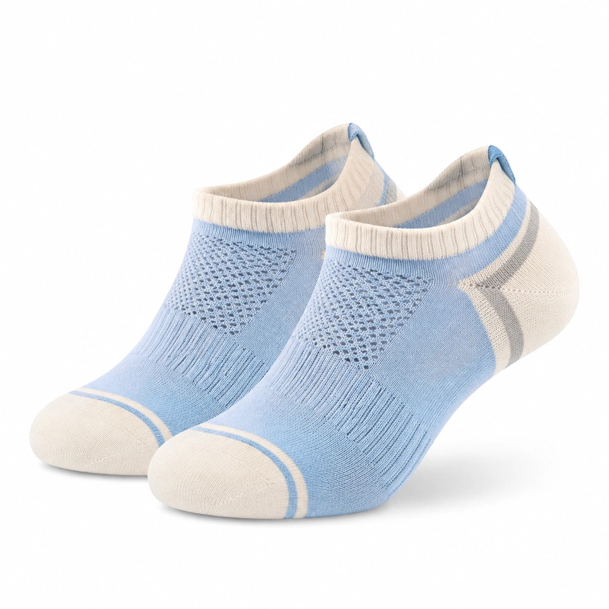 Sneakersocken Größe 43-46 aus Textil in Hellblau Creme Grau mit atmungsaktivem Strick