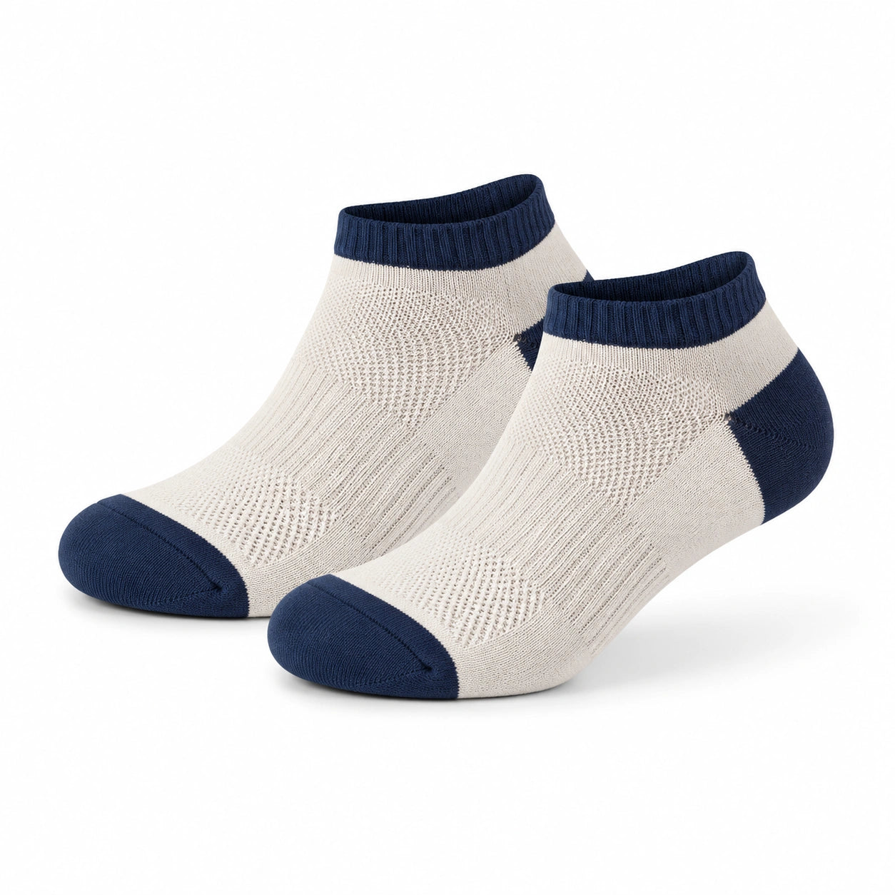 Sneakersocken Größe 43-46 aus Textil in Creme/Navy mit geripptem Bund