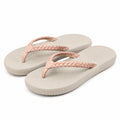 Damen Zehentrenner Größe 42/43 Beige Rosa mit geflochtenen Kunstlederriemen