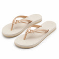 Zehentrenner Damen 42/43 Beige Gold Synthetik mit geflochtenen Riemen