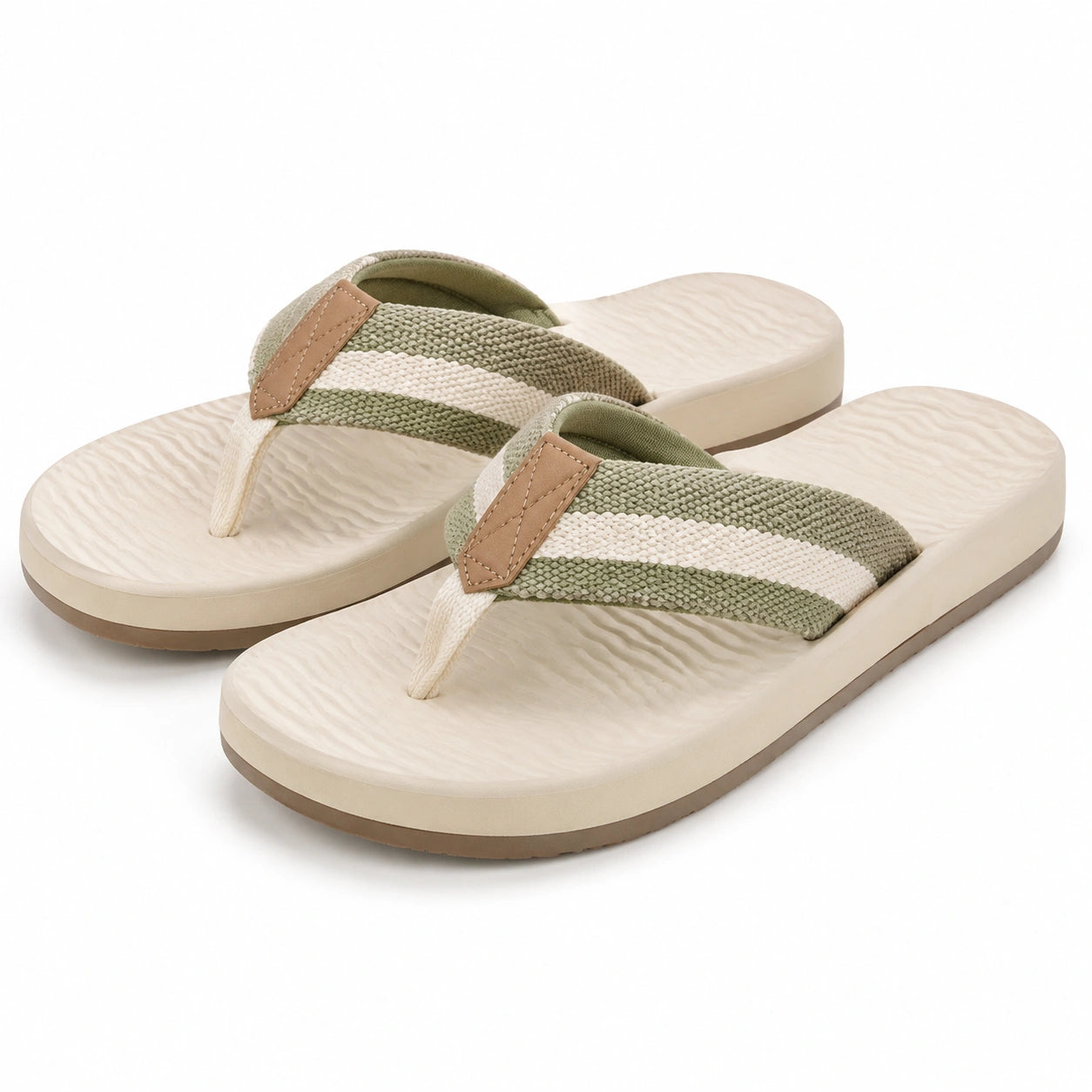 Zehentrenner Größe 40/41 mit Textilriemen in Oliv Creme und Beige für Freizeit